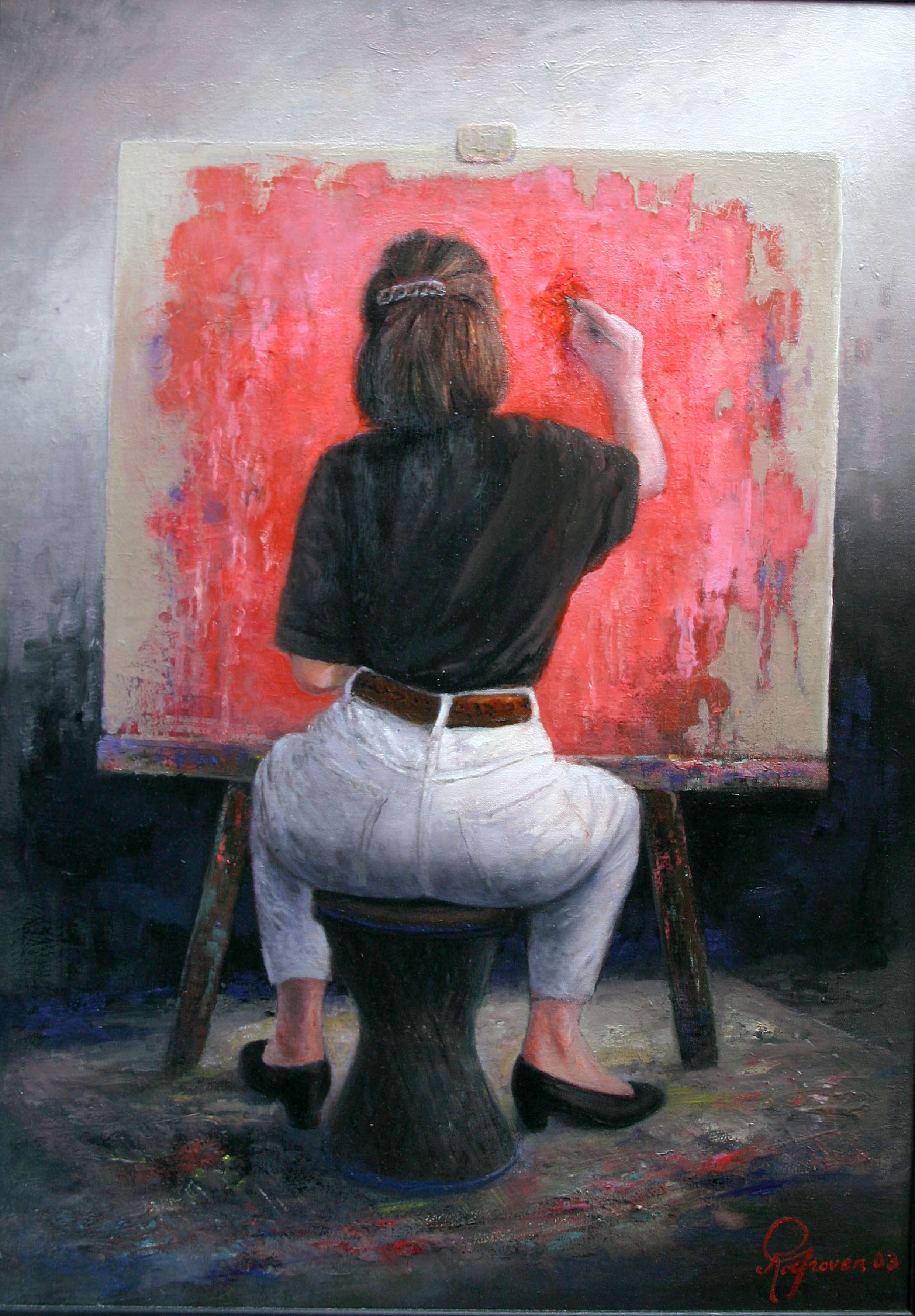 Kvinne maler rødt